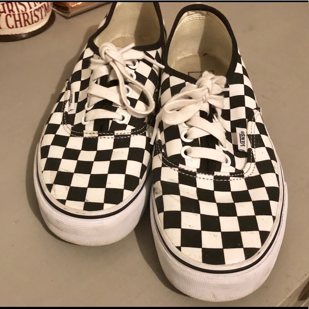 Black and white checkered Vans. Great condition!